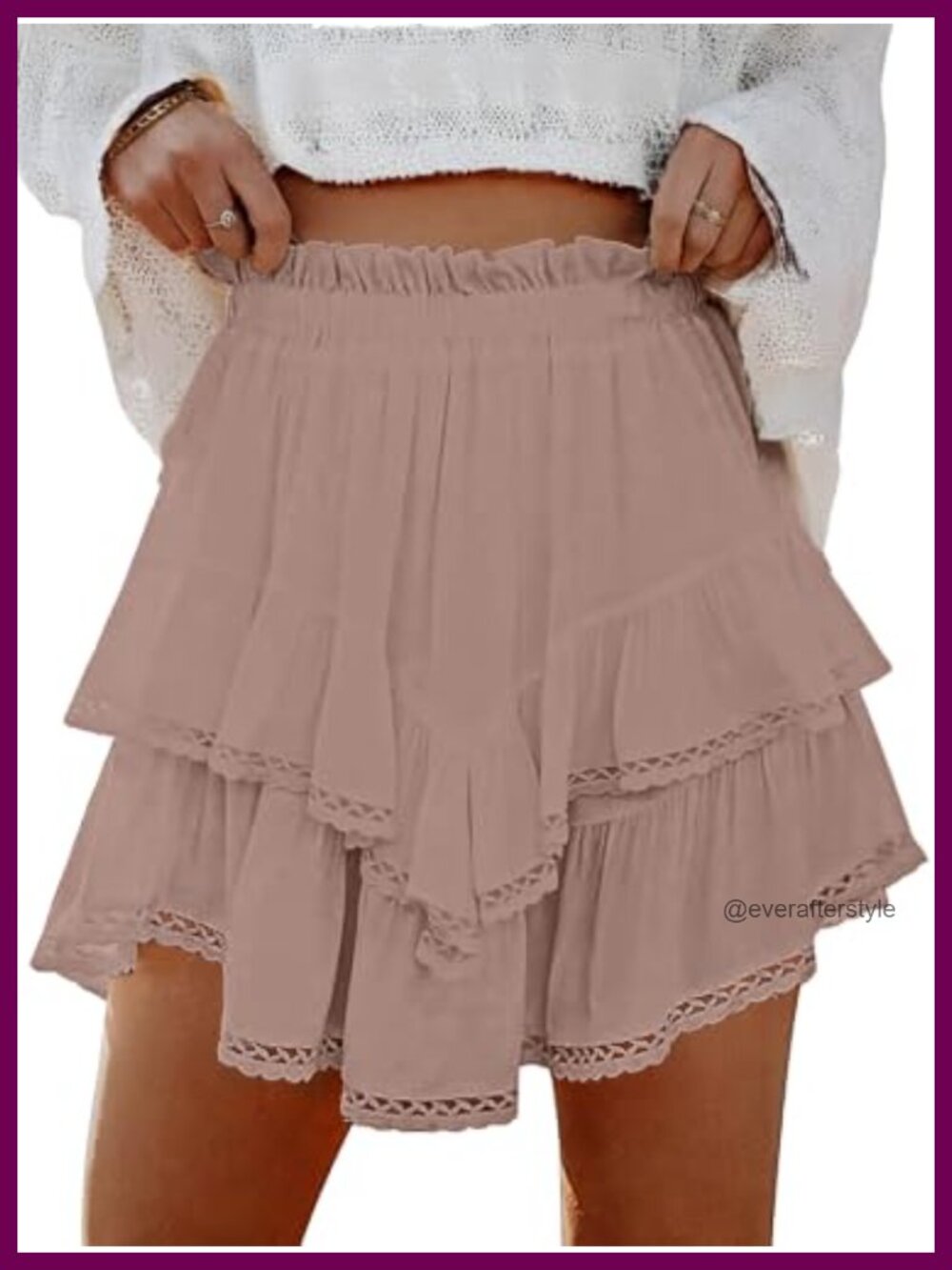 High Waisted Ruffle Tiered Flowy Skort with Shorts Underneath